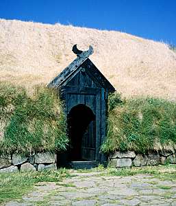 Stong turfhouse with dead grass