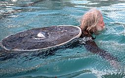 swimming with a Viking shield